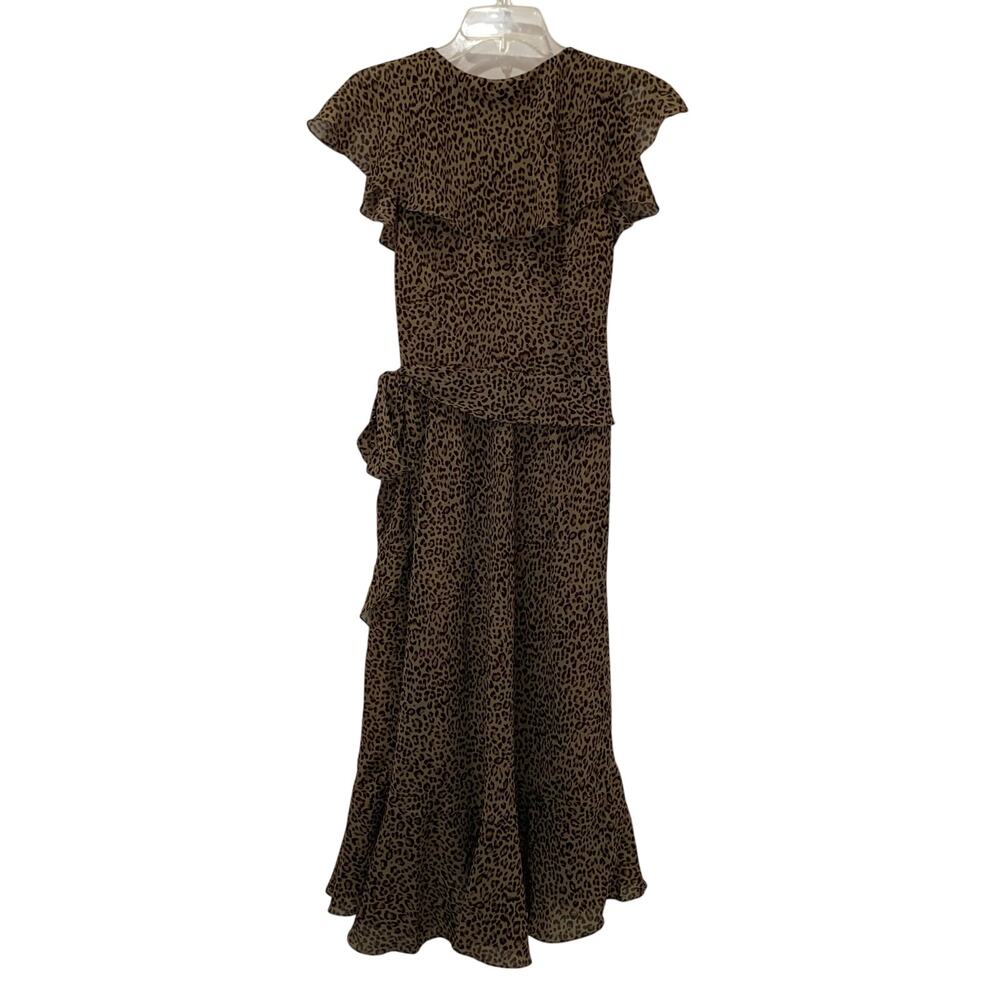 Liz Claiborne Cheetah Print Short Sleeve Dress, 6, Ruffle Accents, Maxi Length - Picture 2 of 11